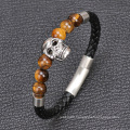 Fashion Jewelry handmade Bead Leather Luxury Skull Bracelet For Men